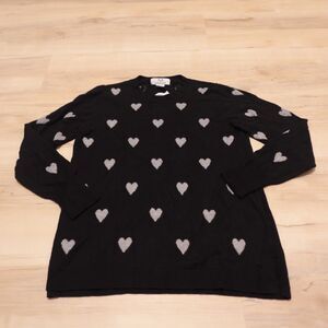 M Magaschoni Women M Sweater Black Gray Heart Print Pullover Stretch Knit‎